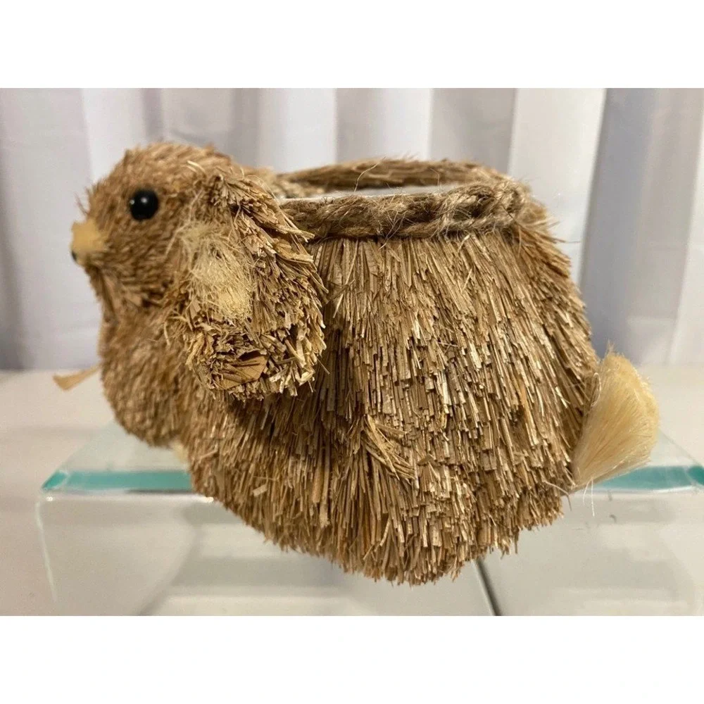 Natural Sisal Straw Bunny Rabbit Planter Easter Spring Decor Woven Fiber Pot